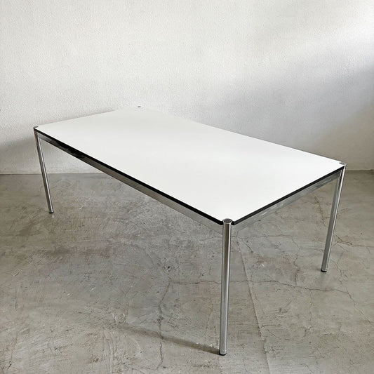 ユーエスエムハラー USM Haller ハラーテーブル パールグレーラミネート(ホワイト) W200×D100cm 高さ調節機能&調整リング付 スイス 〓