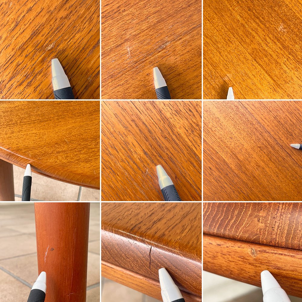 青林製作所 チーク無垢材 ラウンド ダイニングテーブル エクステンション 幅105-155cm ジャパンビンテージ ◇