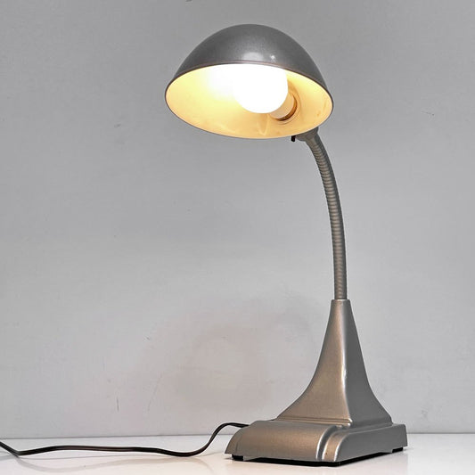 ビンテージ Vintage グースネック デスクランプ 卓上ライト シルバー インダストリアルデザイン 極性コード 工業系 ●