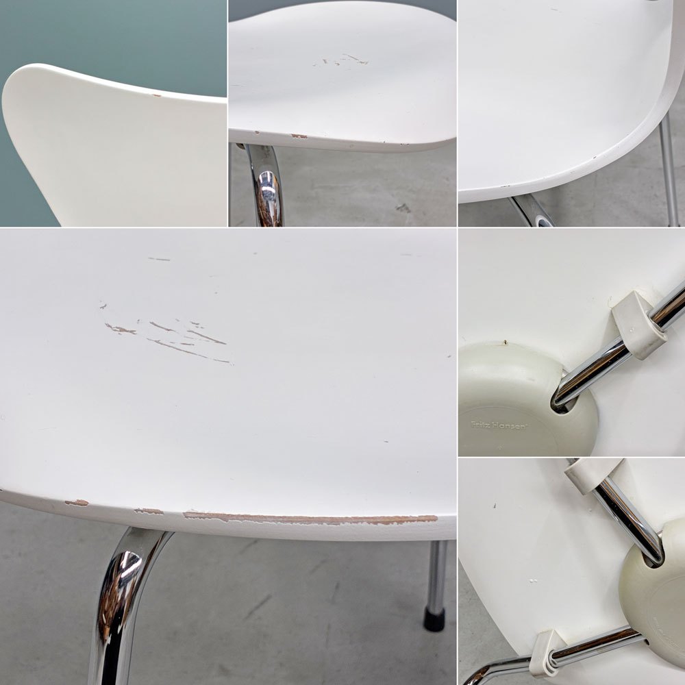 フリッツハンセン Fritz Hansen 3107 セブンチェア ホワイト ラッカー仕上げ スタッキング アルネ・ヤコブセン デンマーク 北欧家具 B ◎