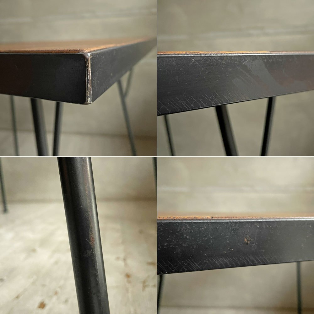 バーンウッドファニチャー Barn Wood Furniture ハニカム柄天板 × アイアン 2人掛け テーブル ダイニング ワーク オーダー品 75×65cm インダストリアル ♪