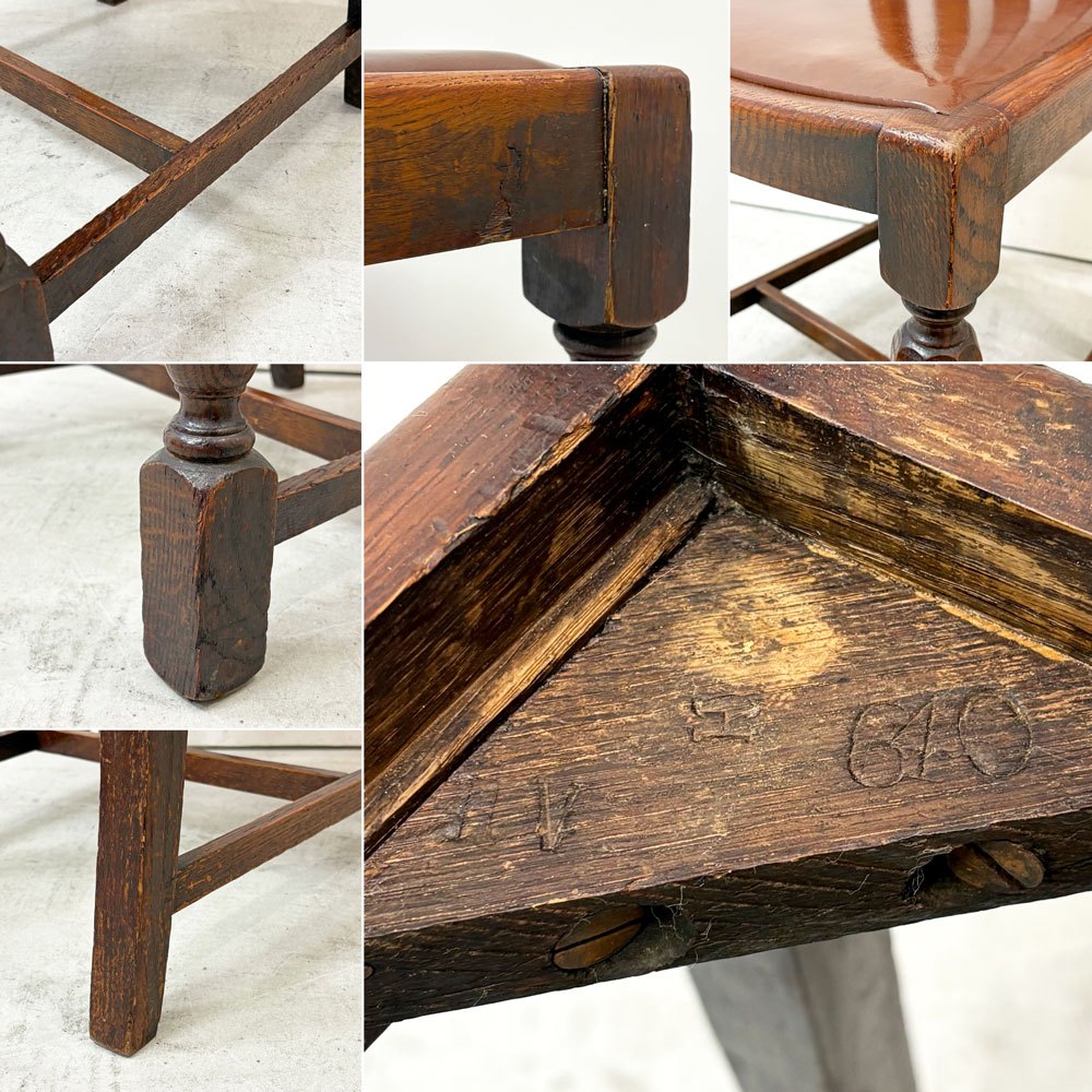 UKビンテージ vintage オーク材 ダイニングチェア バルボスレッグ レザー ブラウン 英国家具 アンティーク A ●