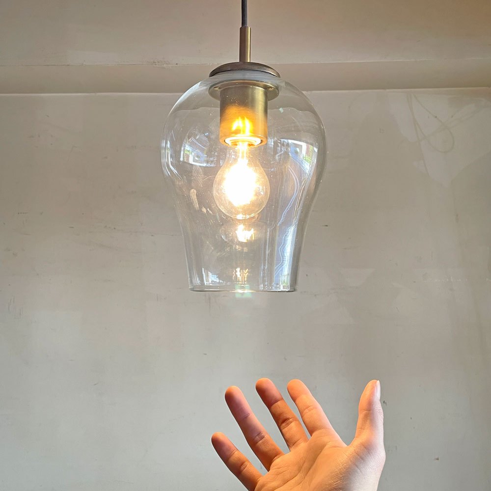 ニューライトポタリー NEW LIGHT POTTERY リリー Lily ペンダントライト クリアガラス 真鍮 マウスブロー シーリング H28cm ■