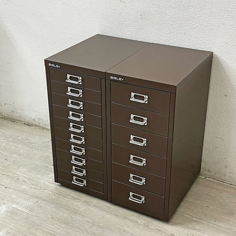 ビスレー BISLEY ベーシック BASICシリーズ 29/10 A4 キャビネット キャスターベース ブラウン 抽斗10杯 デスクキャビネット オフィス家具 ロングベース付き 英国 ●