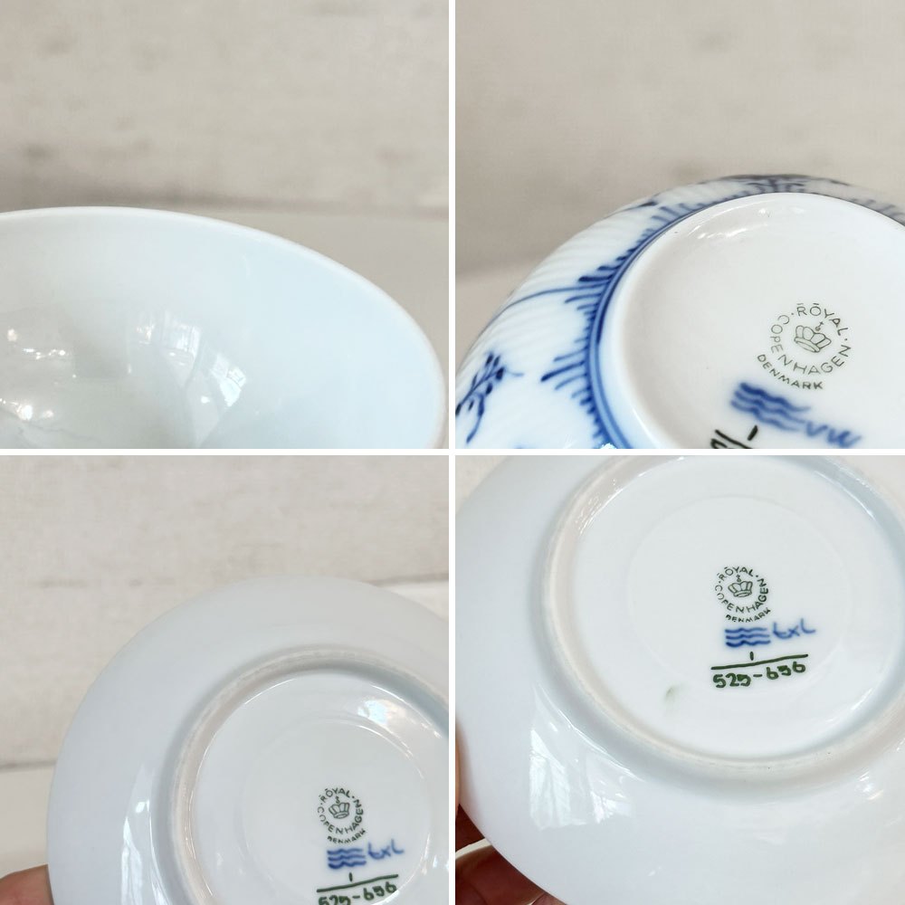 ロイヤルコペンハーゲン ROYAL COPENHAGEN ブルーフルーテッド ハーフレース ティーカップ&ソーサー 北欧食器 D ◎