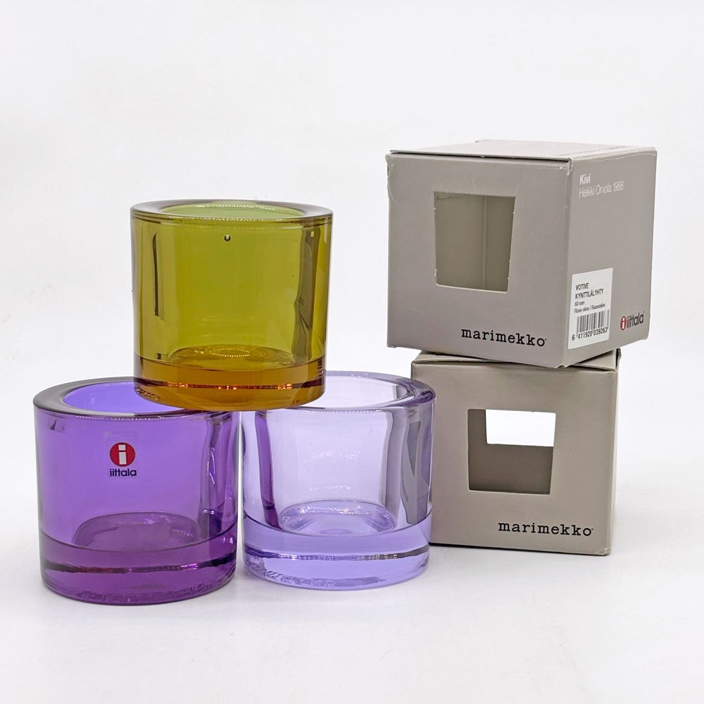 イッタラ iittala マリメッコ marimekko キビ kivi キャンドルホルダー ローズオリーブ 60mm ヘイッキ・オルヴォラ フィンランド 北欧雑貨 廃番カラー 箱付き A ●