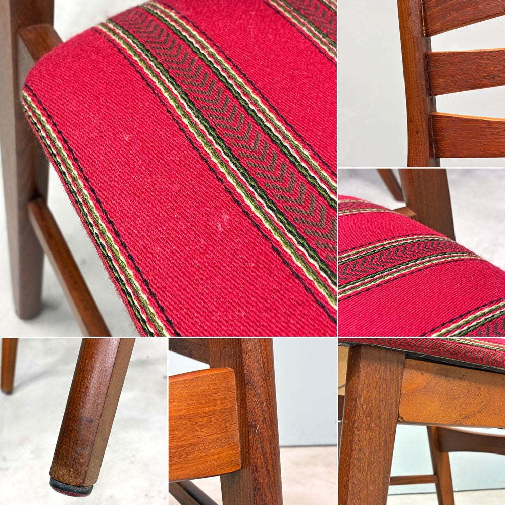 北欧ビンテージ Scandinabian Vintage チーク材 ダイニングチェア ラダーバック レッド系 ストライプ柄 北欧家具 ◎
