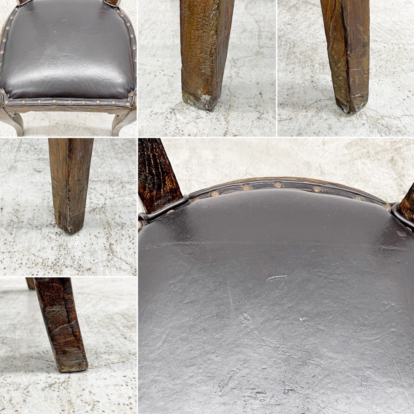 カリッジマーケット CORIGGE MARKET イタリー Italy ダイニングチェア オールドチーク無垢材 レザーシート 水牛 スタッズ 鋲打ち アジアンスタイル A 〓