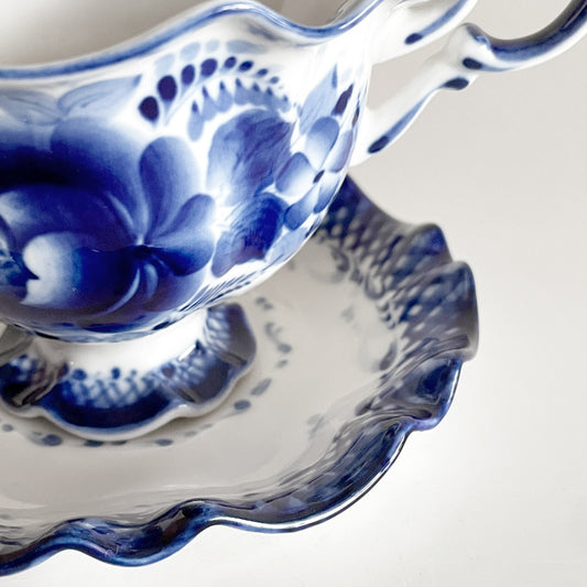 グジェリ陶器 カップ&ソーサー C&S コバルトブルー 藍色 ホワイト ロシア C ■