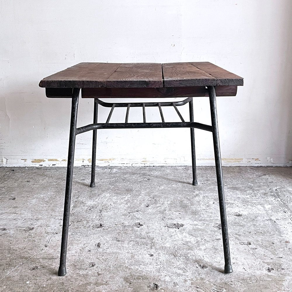 インダストリアルデザイン Industrial Design ダイニングテーブル ワークテーブル W92cm パイン古材 スチールフレーム ■