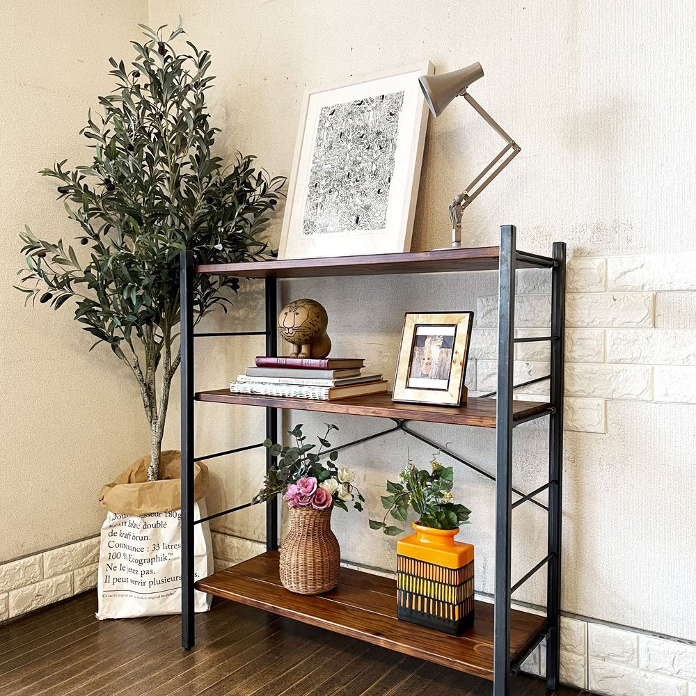 アクメファニチャー ACME Furniture グランビュー GRANDVIEW オープンシェルフ 3段 W85cm ハックベリー材×アイアン インダストリアル 定価¥52,800- ◎