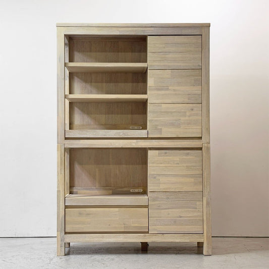 ウニコ unico マノア MANOA キッチンボード 食器棚 キャビネット アカシア材 W120cm ナチュラル ホワイトウォッシュ加工 ●