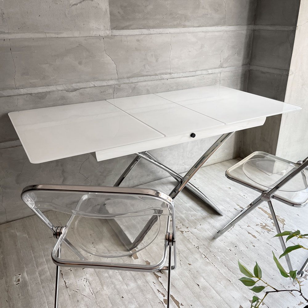 カリガリス Calligaris マジックジェイ Magic-J リフティングテーブル 伸長&昇降式 ダイニングテーブル コーヒーテーブル ガラストップ エクストラホワイト イタリアモダン 説明書付 ♪