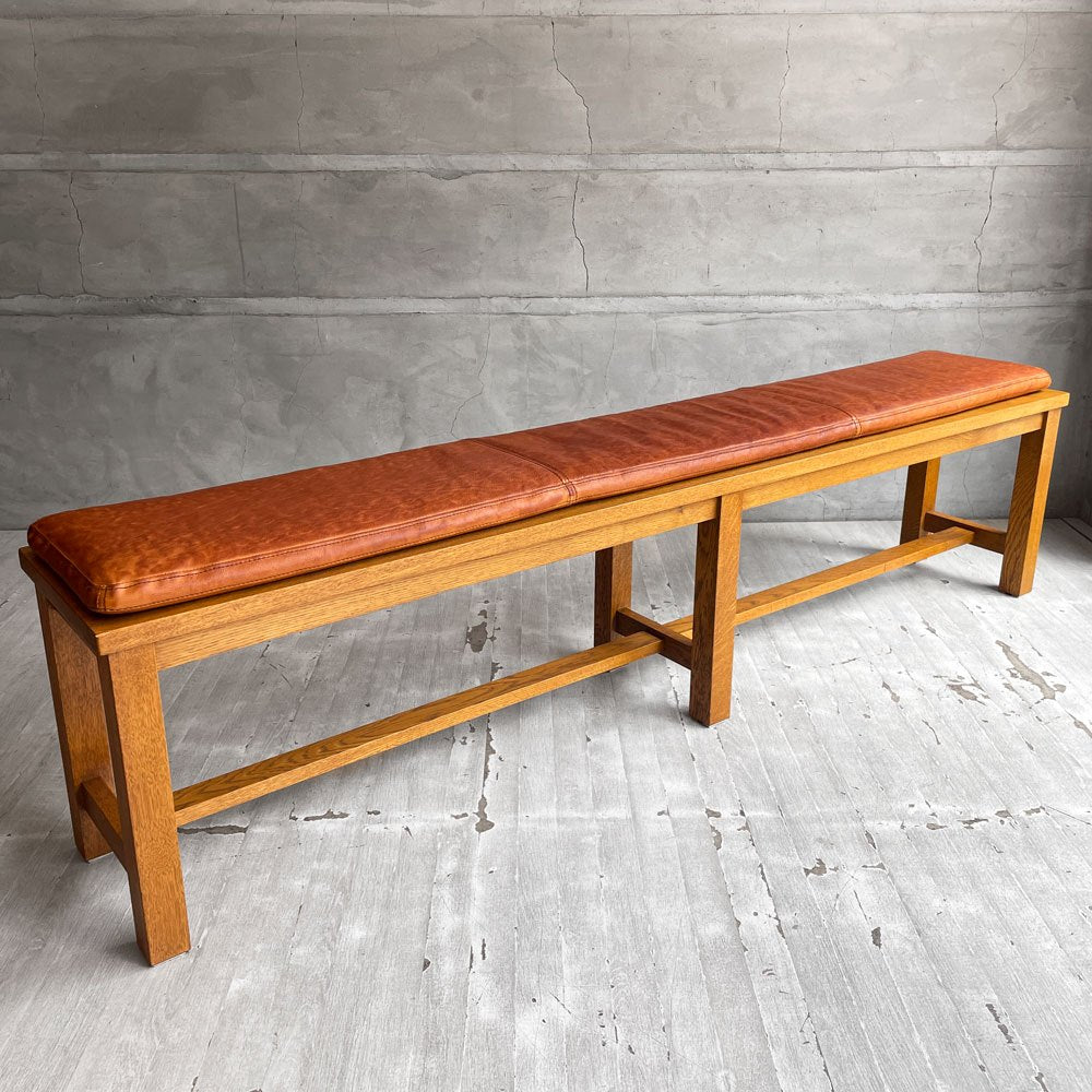 NO.2531 TRUCK FURNITURE トラック ファニチャー ベンチ 長椅子 木製 オーク無垢材 レザー 中古 トラックファニチャー TRUCK FURNITURE SRベンチ SR BENCH ダイニング