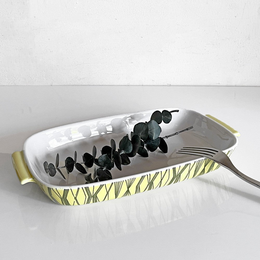 ロールストランド Rorstrand カナリア CANARIA オーブンウェア グラタン皿 イエロー 幾何学ライン模様 スウェーデン ビンテージ ■