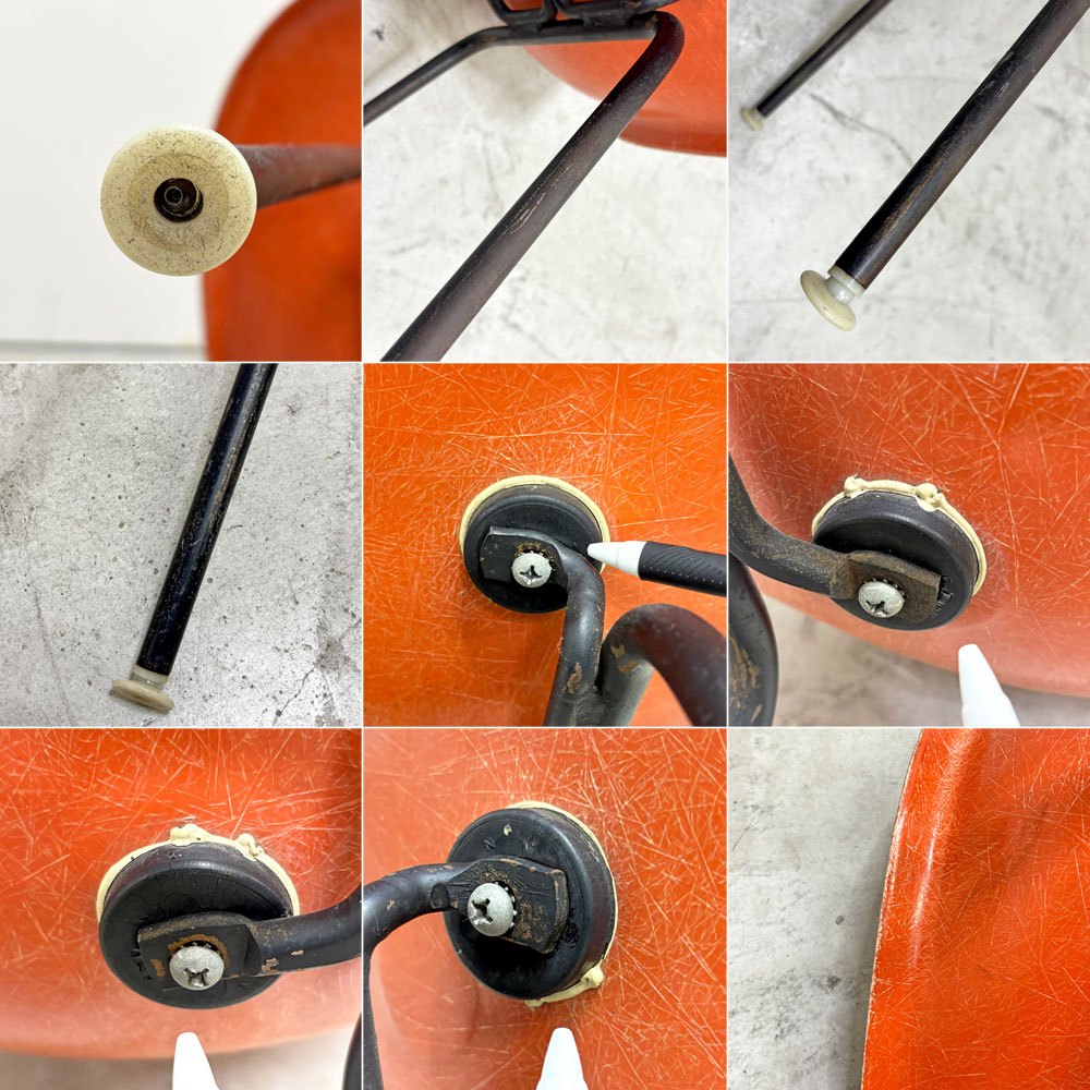 ハーマンミラー Herman Miller サイドシェルチェア ダイニングチェア 2nd FRP Hベース オレンジ系カラー イームズ ビンテージ ミッドセンチュリー ●