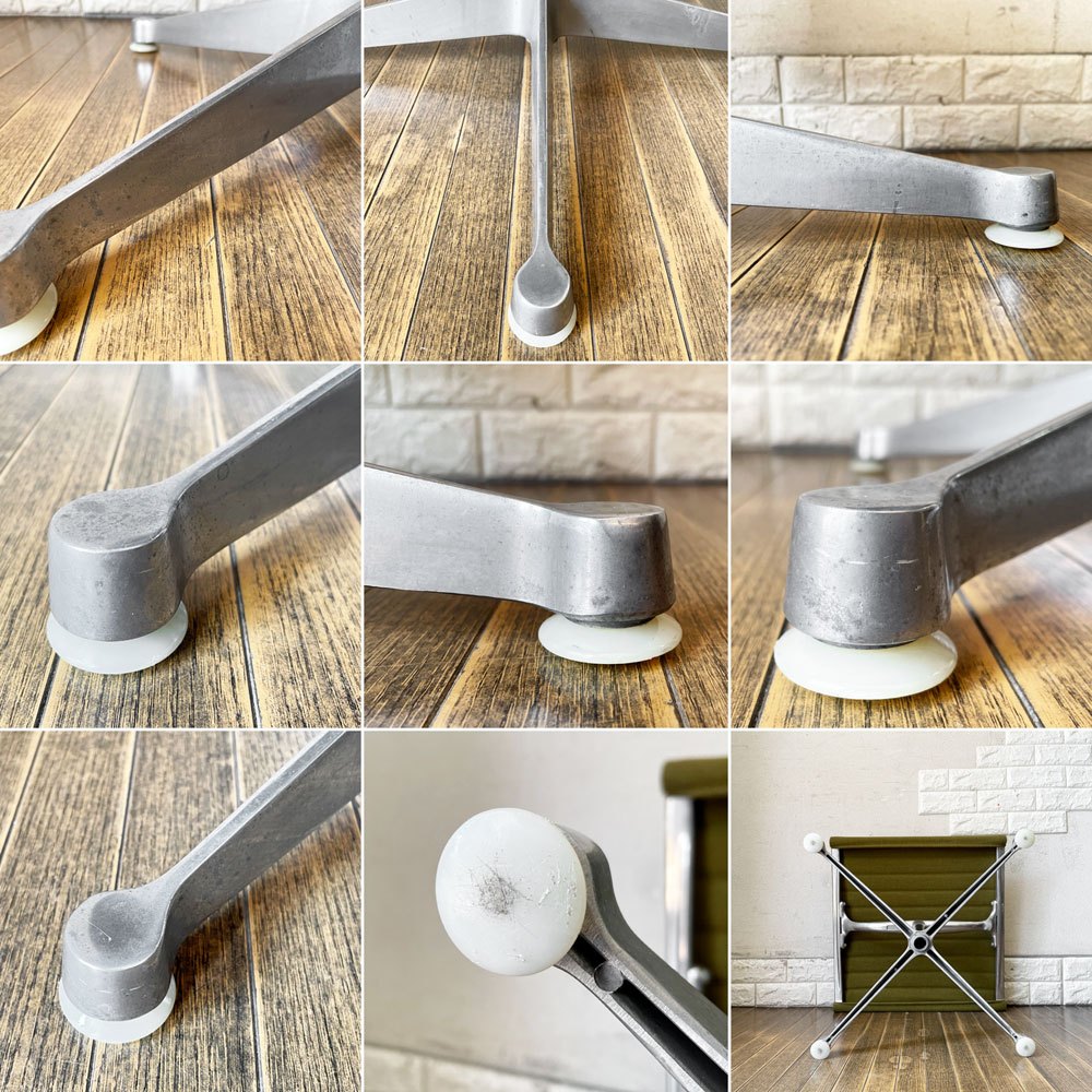 ハーマンミラー Herman Miller アルミナムグループ オットマン スツール ファブリック ライトグリーン系 アルミバフベース 4本脚 C&R イームズ ◎