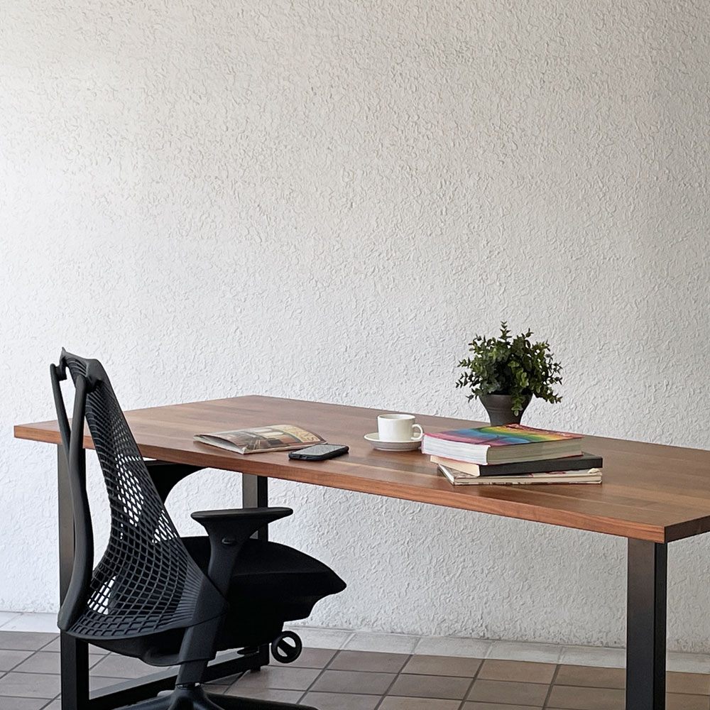 かなでもの KANADEMONO ザ・テーブル THE TABLE ウォールナット天板 幅180cm ブラック スチール スクエアベース ワークデスク インダストリアルデザイン ◇