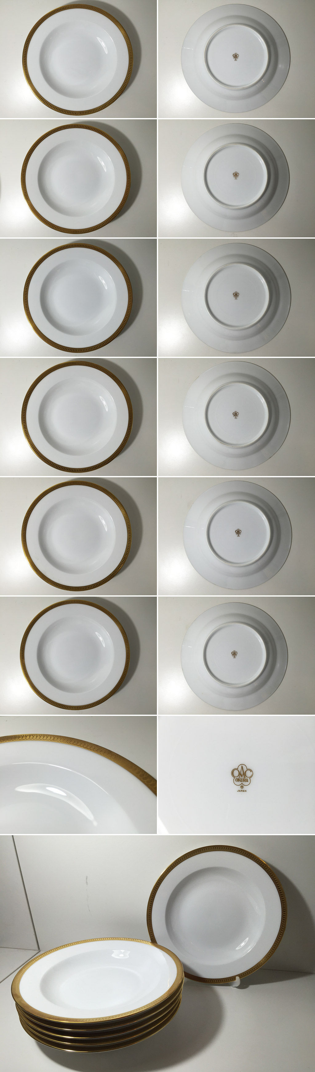 大倉陶園 OKURA 片葉金蝕 白磁 スープ皿 22cm 6枚セット ◎
