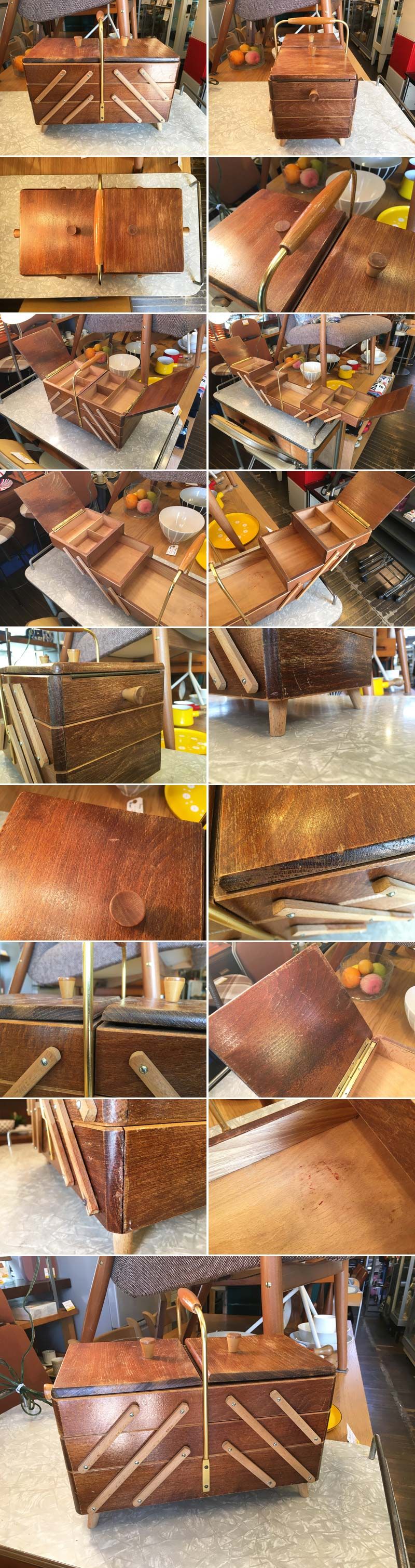 ドイツ製 アンティーク 木製 ソーイングボックス 裁縫箱 3段 ◎