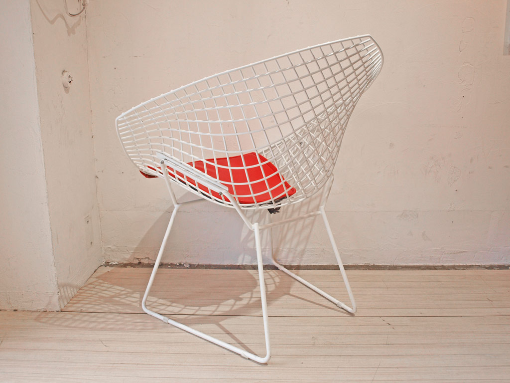 ノール Knoll ダイアモンドチェア Diamond Chair レッドクッション 付き ハリーベルトイヤ デザイン ～まるで芸術品！！彫刻