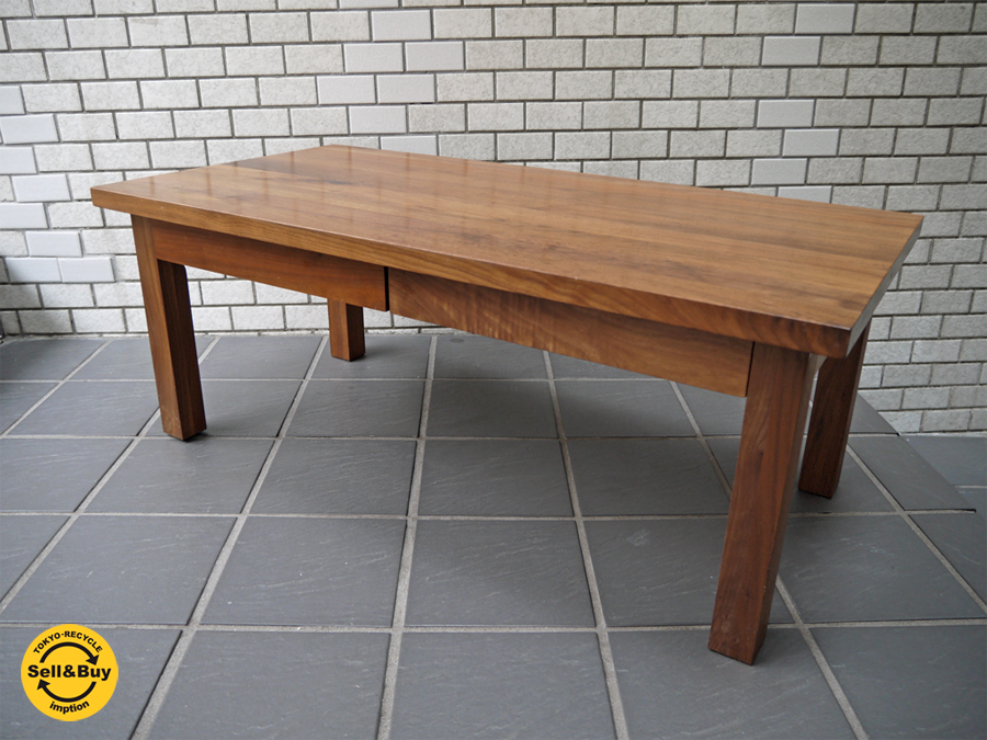 無印良品 MUJI 木製ローテーブル ウォールナット材 無垢材 引き出し付 w90cm シンプルデザイン 中古品 買い取りしました。 | 家具