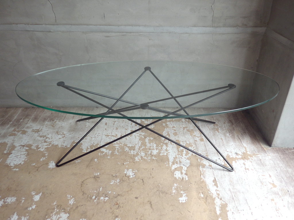 イデー IDEE O.R.T.F ローテーブル コーヒーテーブル アイアンレッグ オーバル型 ガラス天板 廃盤 ～空間に描く、一筆書き