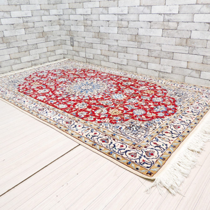 高級 ペルシャ絨毯 イラン ケシャン産 ラグマット 126×210cm 中古品 