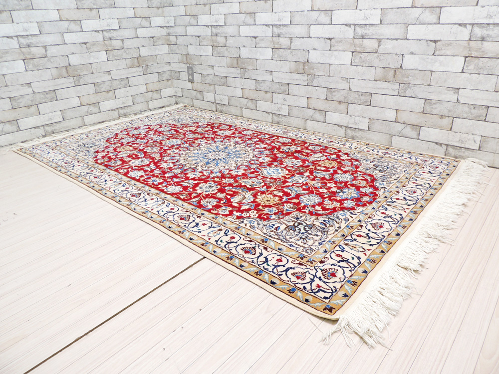 高級 ペルシャ絨毯 イラン ケシャン産 ラグマット 126×210cm 中古品 