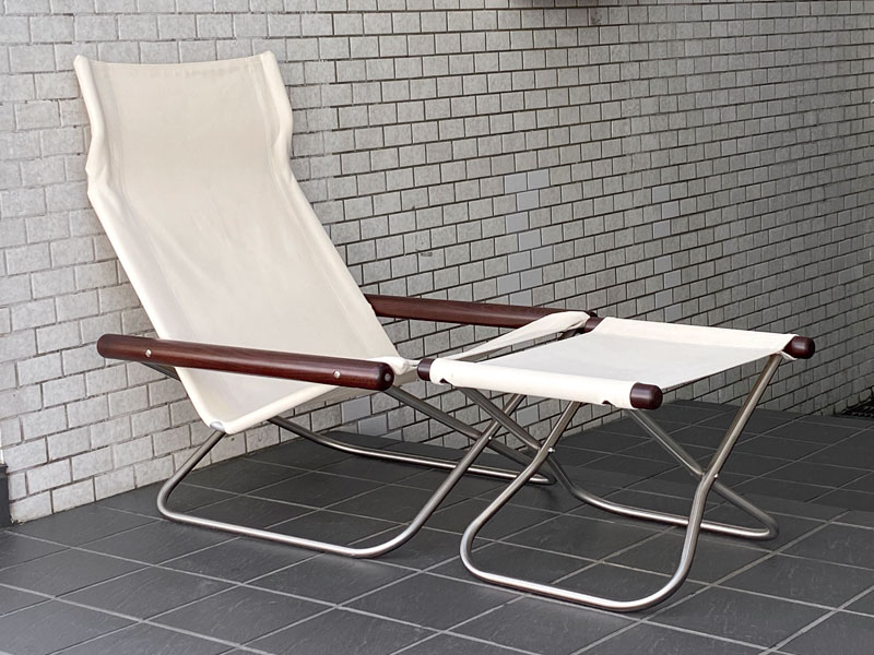 ニーチェア エックス Ny chair X フォールディングチェア ラウンジチェア ホワイト オットマン付き 新居猛 MoMA 中古品