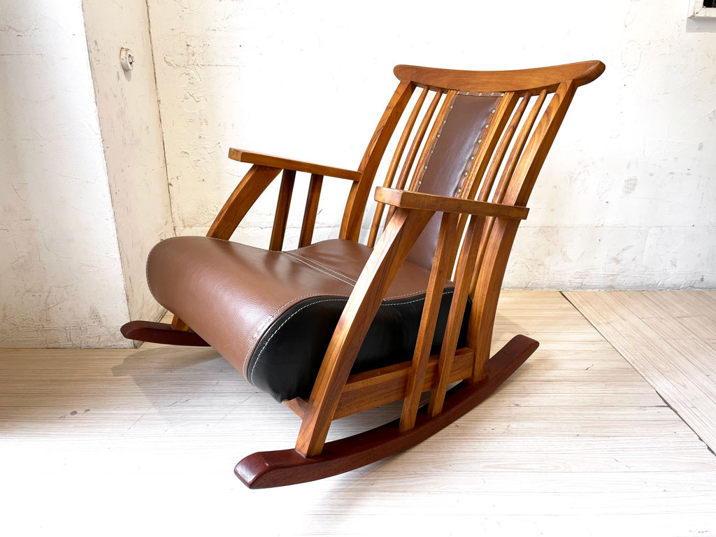 BC工房 ゆうゆうたたみ椅子 ロッキングチェア チーク無垢材 ブラウン