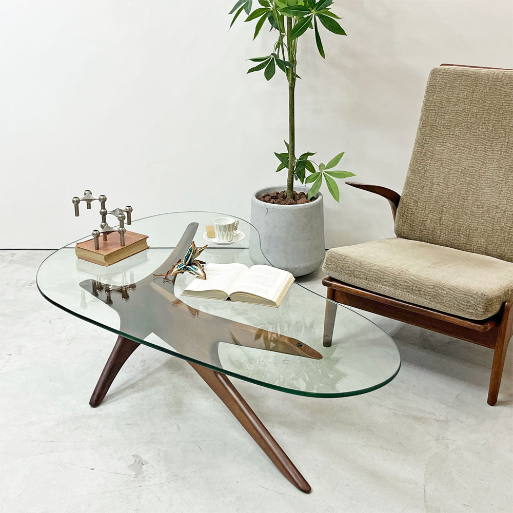 エイドリアン パーサル Adrian Pearsall ガラストップ コーヒーテーブル ウォールナット材 W127cm ミッドセンチュリー ビンテージ ～“似てる”の先にある、美の違い。～