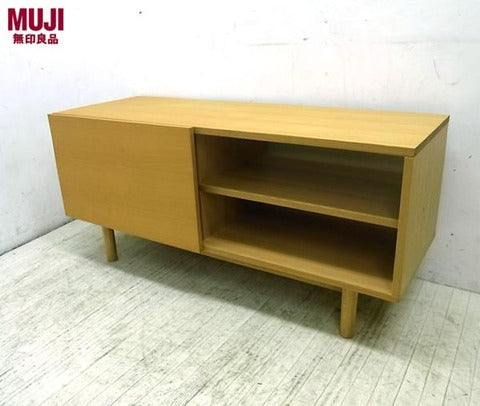 シンプルなデザインに機能性溢れるスライド～無印良品 MUJI タモ材 スライドパネル AVボード テレビボード【買取と販売とレンタルのお店】