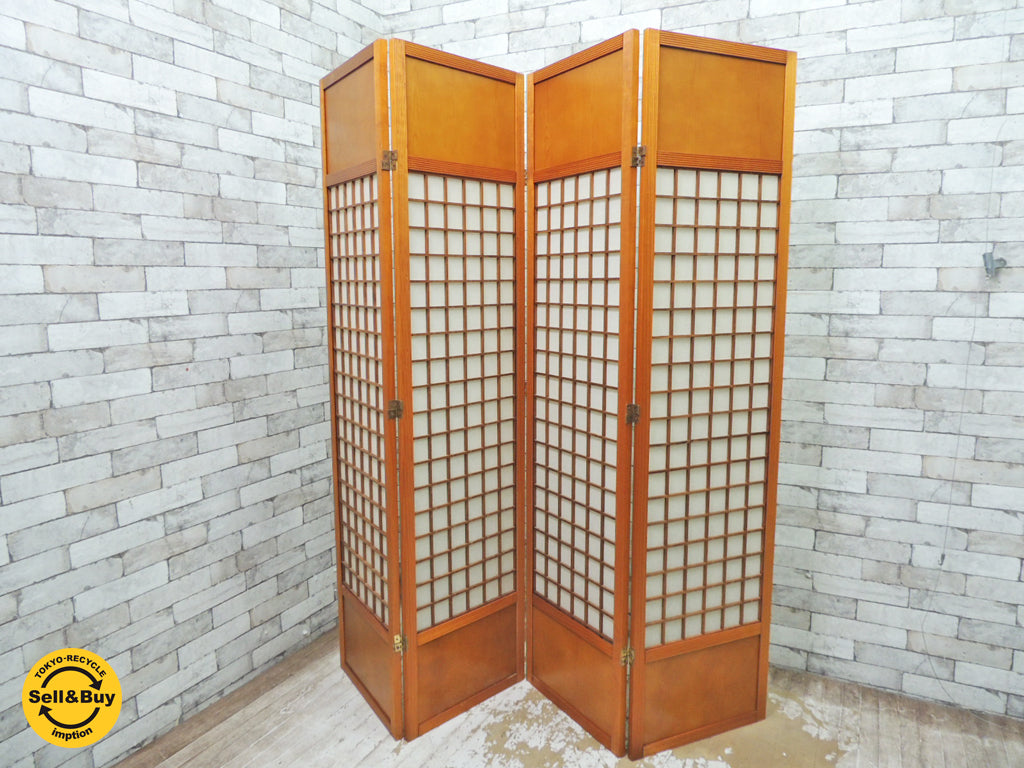 和家具 木製 パーテーション 障子 衝立 間仕切り 目隠し 折畳 4面 4連 幅182 中古品 買い取りしました。