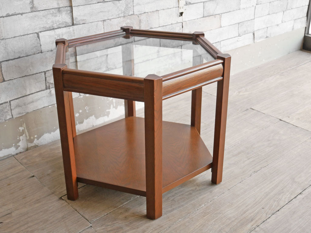 アクメファニチャー ACME Furniture ブルックス ヘキサゴンテーブル BROOKS HEXAGON TABLE サイドテーブル ガラス天板 オーク材 定価￥27,500- 中古品 買い取りしました。