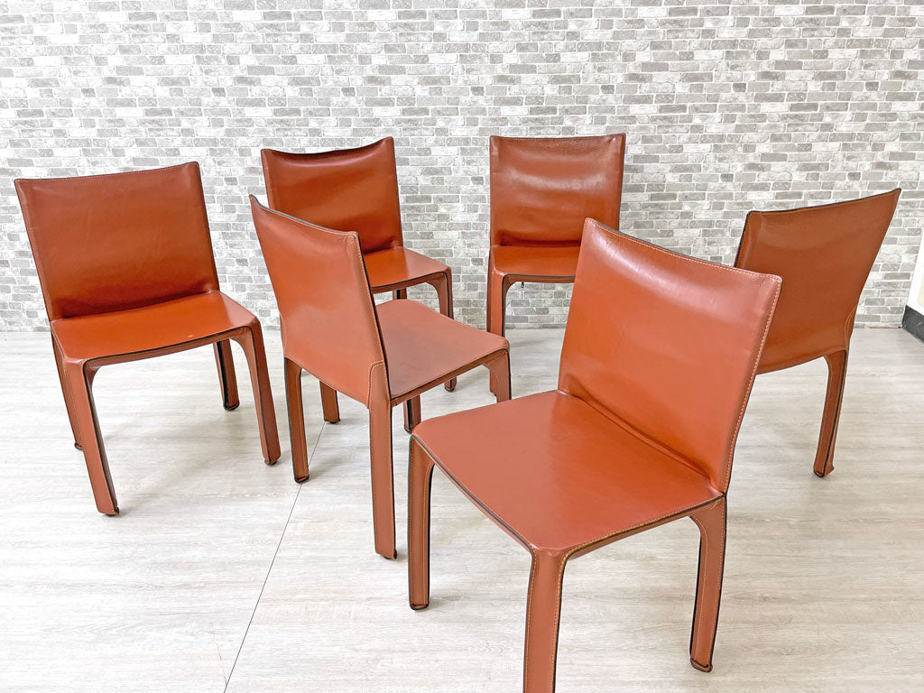 カッシーナ Cassina キャブチェア 412 CAB CHAIR アームレス 最高級本革 赤茶 マリオ・ベリーニ MoMA 永久展示品 イタリアモダン 定価217,800円 A～F 中古品 買い取りしました。