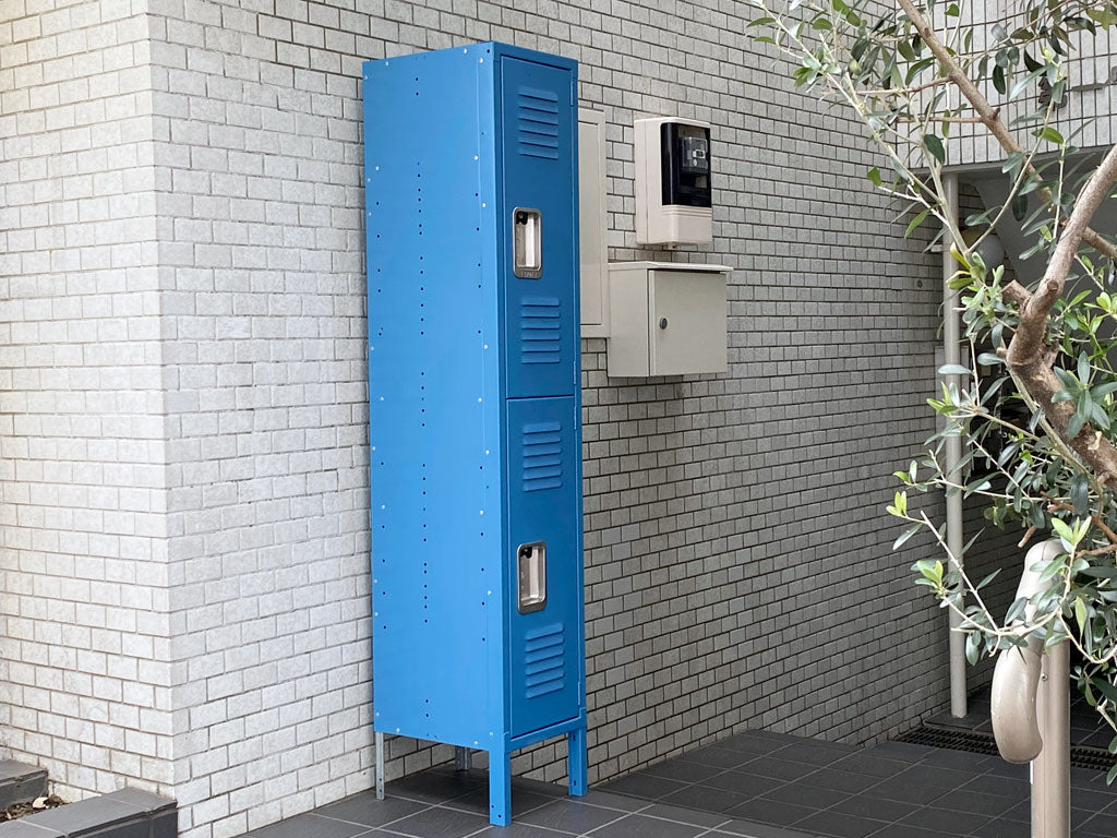 リオン LYON スチール ロッカー RECESSED HANDLE 2-TIER LOCKER ルーバーカット リセスハンドル ブルー P.F.S パシフィックファニチャーサービス取扱 中古品 買い取りしました。