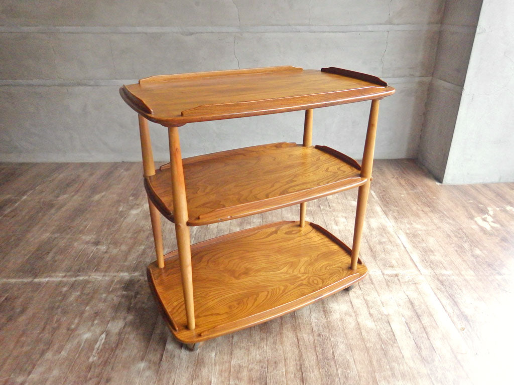 アーコール Ercol トロリー ワゴン 3段 エルム材 サイドテーブル ビンテージ 1960年代 英国 ♪ 中古品 買い取りしました。