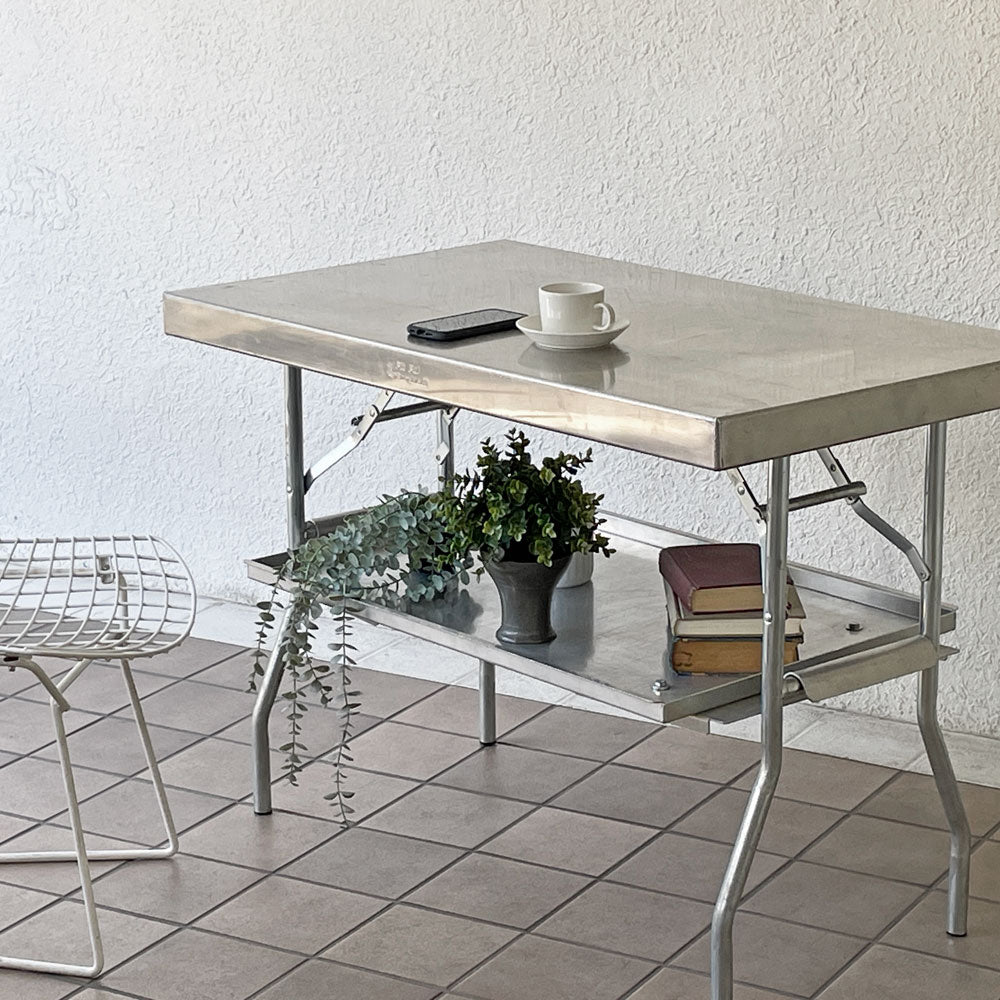 ピットパル PIT PAL アルミ ワークテーブル ALUMINIUM WORK TABLE Sサイズ ワークデスク W106cm 別売りシェルフ付き パシフィックファニチャーサービス取扱 定価124,300円　～収納も作業もこれ一台～