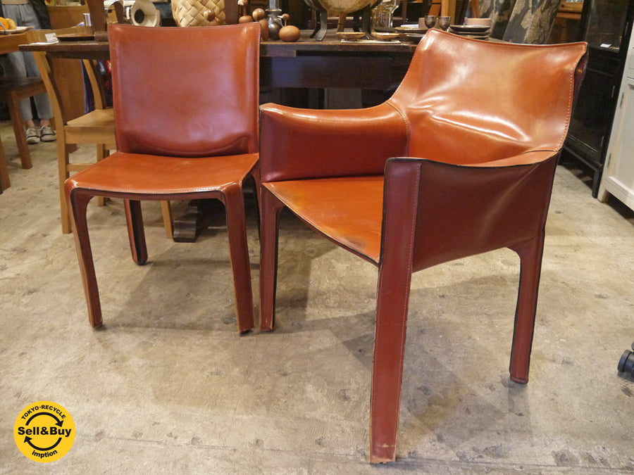 カッシーナ Cassina キャブ チェア 413 CAB & 412 CAB 本革 赤茶 マリオベリーニ イタリア　中古品 買い取りしました！ 自由が丘店 出張買取もお任せください。