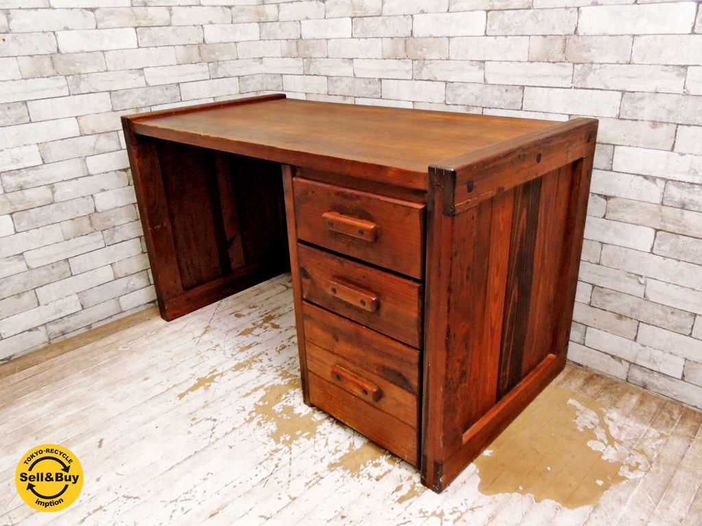 ビンテージ vintage 杉材 無垢材 デスク 机 片袖 木味家具 中古品 買い取りしました。