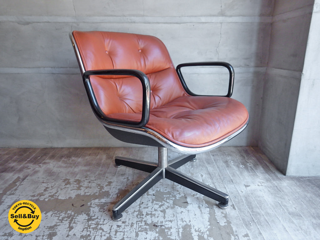 ノール Knoll ポロック チェア Pollock chair 4本脚 昇降 ノーマル ベース キャメル レザー 本革 デスクチェア ワークチェア  中古品 買い取りしました。学芸大学店 出張買取もお任せ下さい。