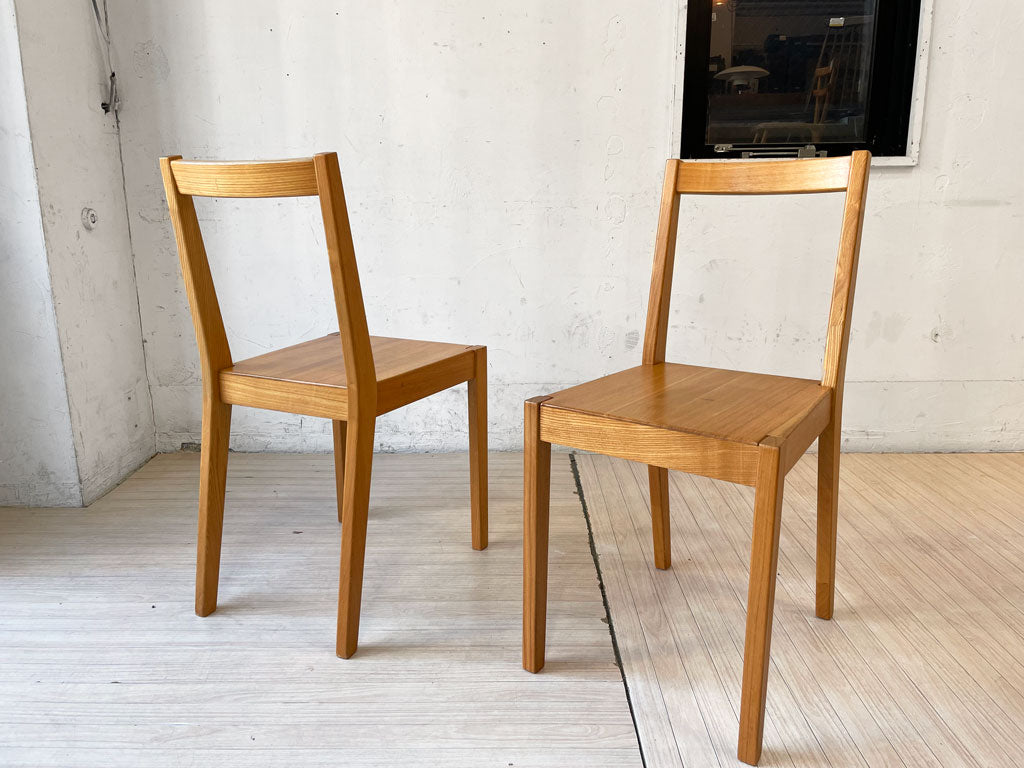 無印良品 MUJI タモ 無垢集成材 ダイニングチェア 板座 ナチュラル 廃番 2脚セット 中古品 買い取りしました。