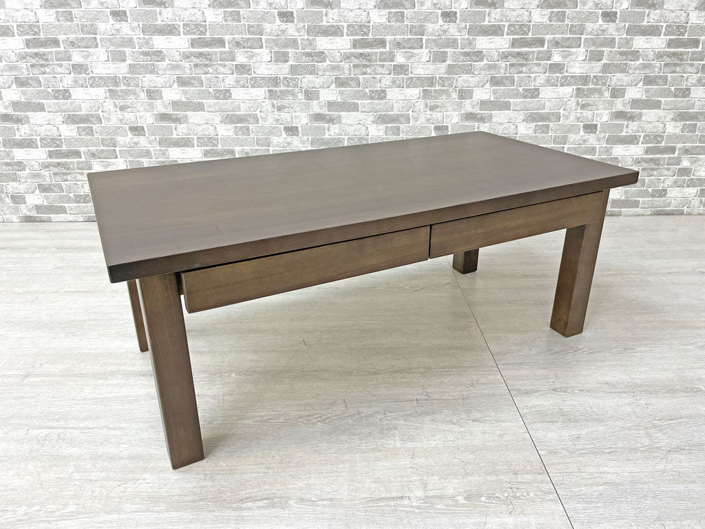 無印良品 MUJI タモ材 ローテーブル センターテーブル W90cm 抽斗2杯 ブラウン シンプルデザイン 中古品 買い取りしました。