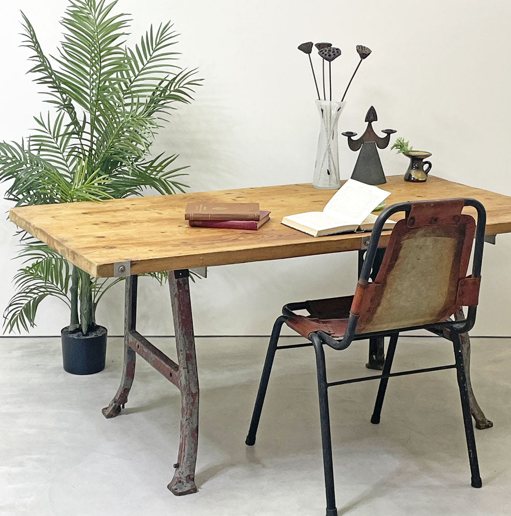 ビンテージ Vintage ワークテーブル アイアン×古材天板 ファクトリーテーブル 作業台 店舗什器 リメイク家具 インダストリアル ～ 心躍るビンテージワークテーブル ～