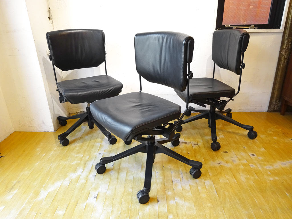 ジロフレックス giroflex ワークチェア 33-3277 デスクチェア タスクチェア アームレス ミドルバック レザーシート ブラック グッドデザイン賞 A B C 中古品 買い取りしました。