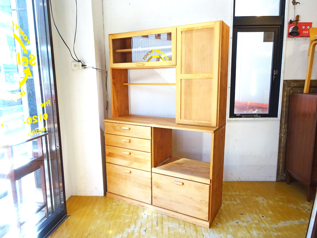 モモナチュラル momo natural ヴィボ VIBO キッチンボード KD BOARD 1200 カップボード 食器棚 アルダー材 定価￥127,000- 下北沢店 中古品 買い取りしました。