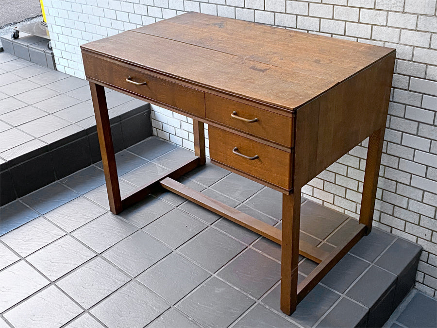 古い木味の机 70's ジャパンビンテージ デスク 昭和レトロ アンティーク 古家具 　中古品 買い取りしました。