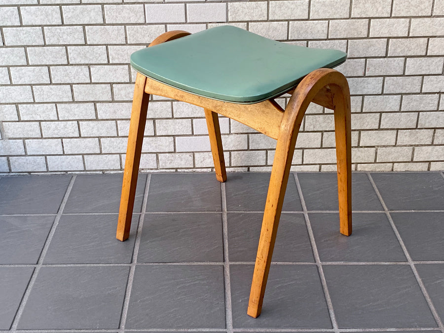 秋田木工 Akimoku No.202 剣持スツール 剣持勇 スタッキングスツール PVCレザー グリーン ビンテージ レトロ 　中古品 買い取りしました。