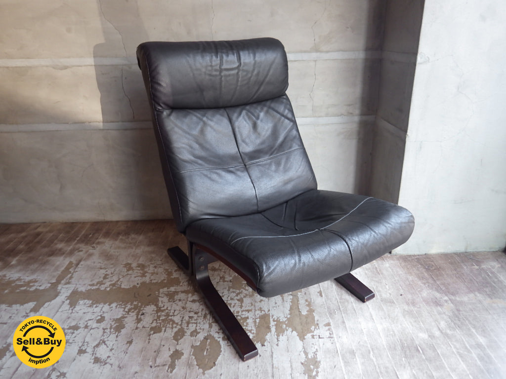 冨士ファニチア FUJI FURNITURE 1人掛け ソファ 肘無椅子 本革 レザー ブラック　中古品 買い取りしました。学芸大学店 出張買取もお任せ下さい。